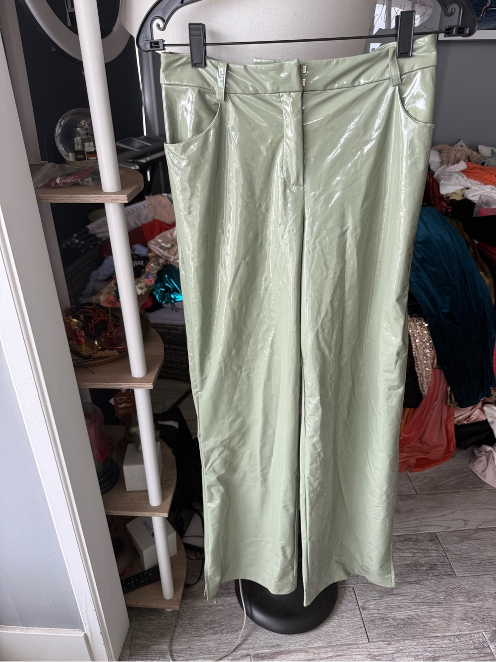 Camila Coelho Glossy Sage Green Vinyl Trousers